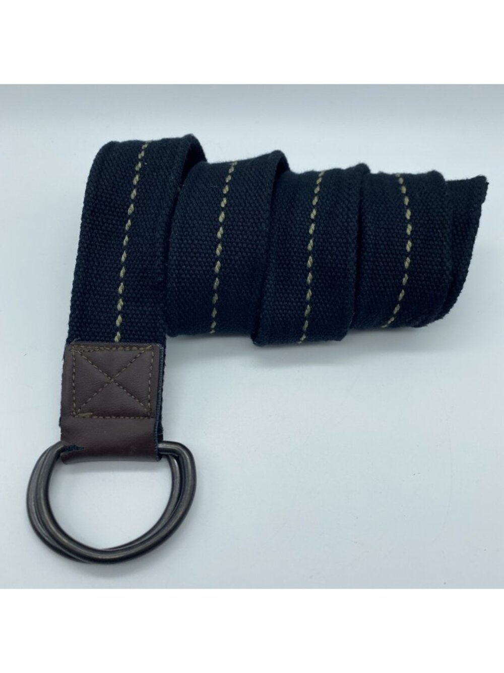 Unbranded Black D-Ring Belt w/ Green Stitch Men's Size 36 End to End 43"